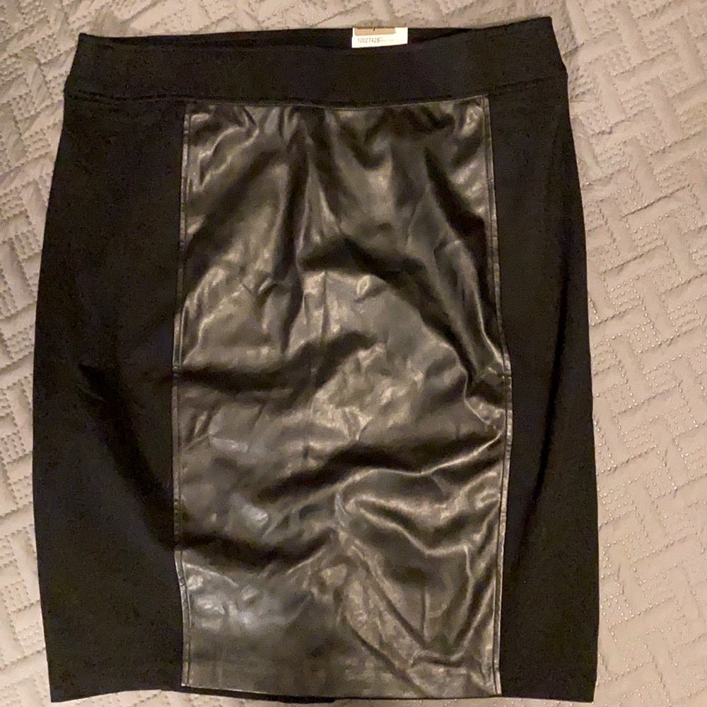 Ponte and faux leather knee length skirt